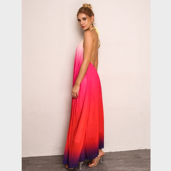 Backless Ombre Halter Maxi Dress - Picture 3 of 6
